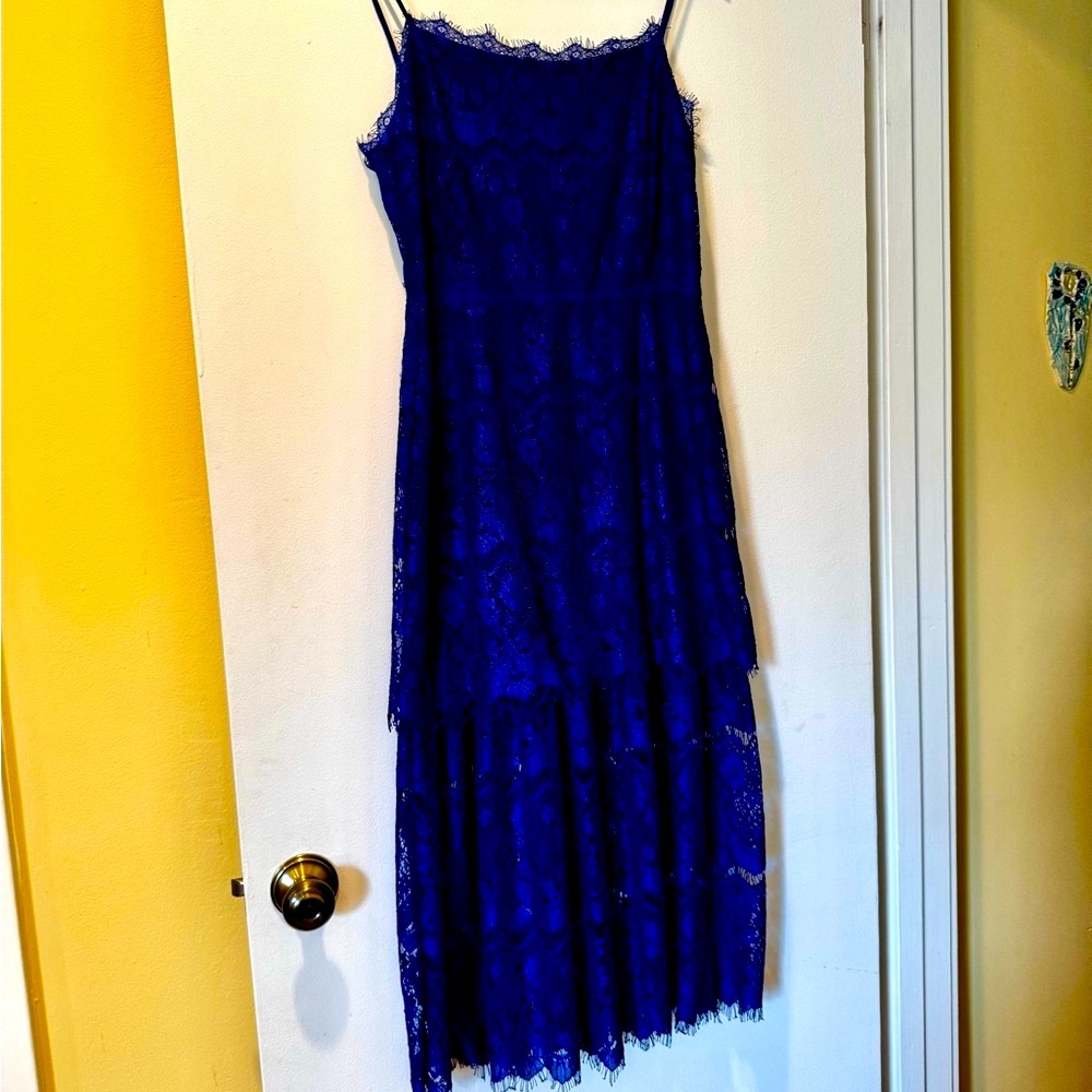 Lulu's Royal Blue Lace Midi Dress (M)
